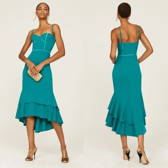 Katie May Loren Dress Spaghetti Strap Corset Mermaid Midi Teal Green Size Medium - Picture 1 of 11